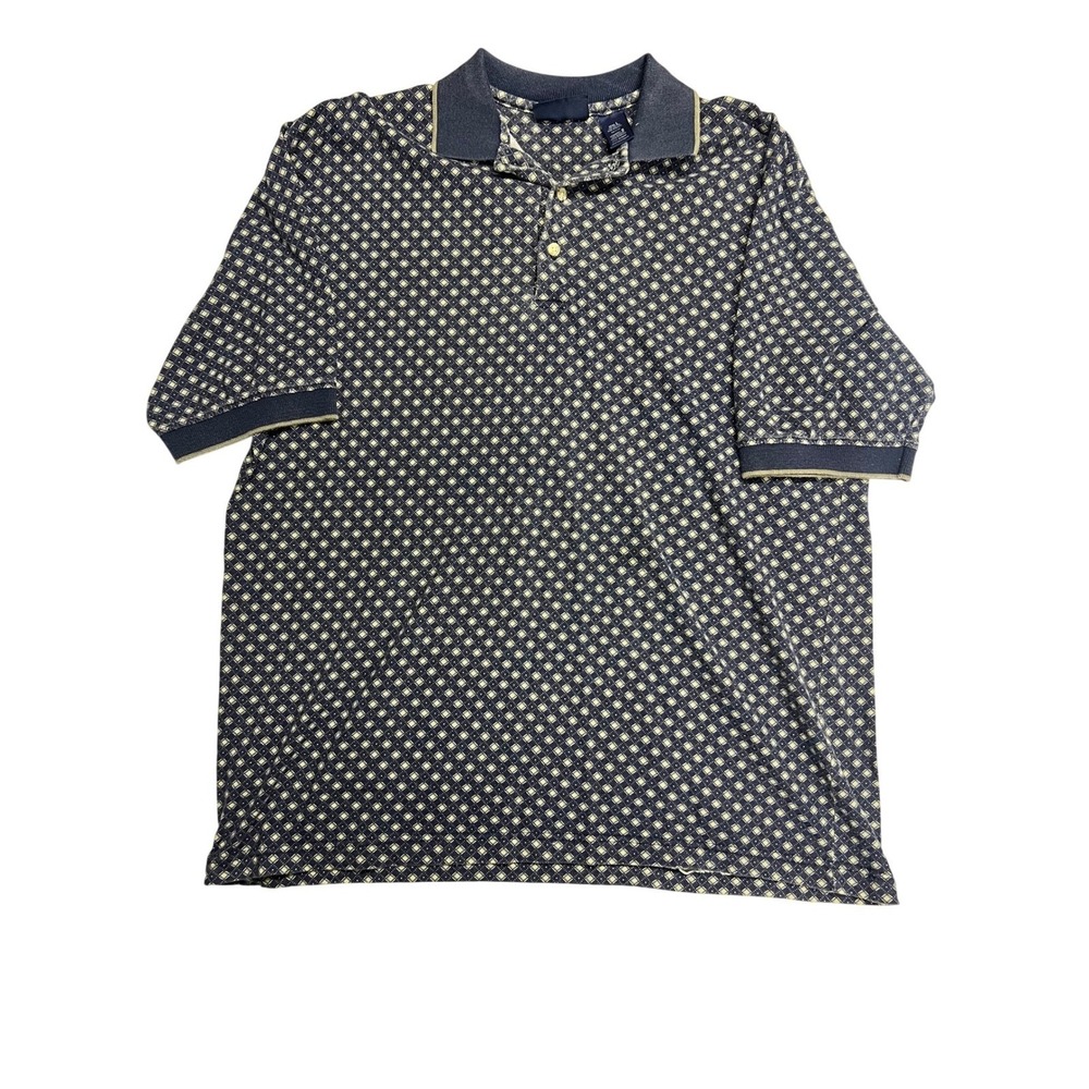Puritan Mens L Dark Blue Geometric Print Short Sleeve Polo Shirt‎ Golf Casual